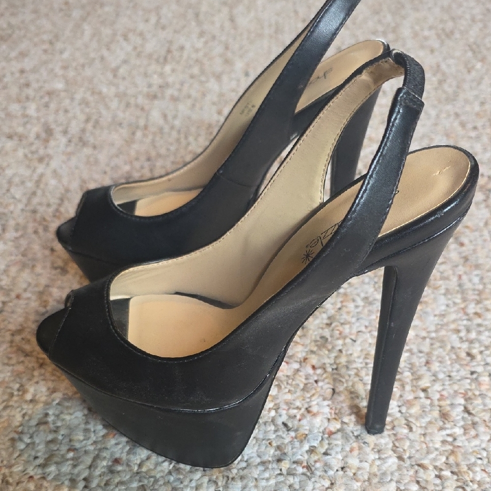 Shoe Dazzle Misti Black Slingback Peep Toe Heels - Picture 2 of 7